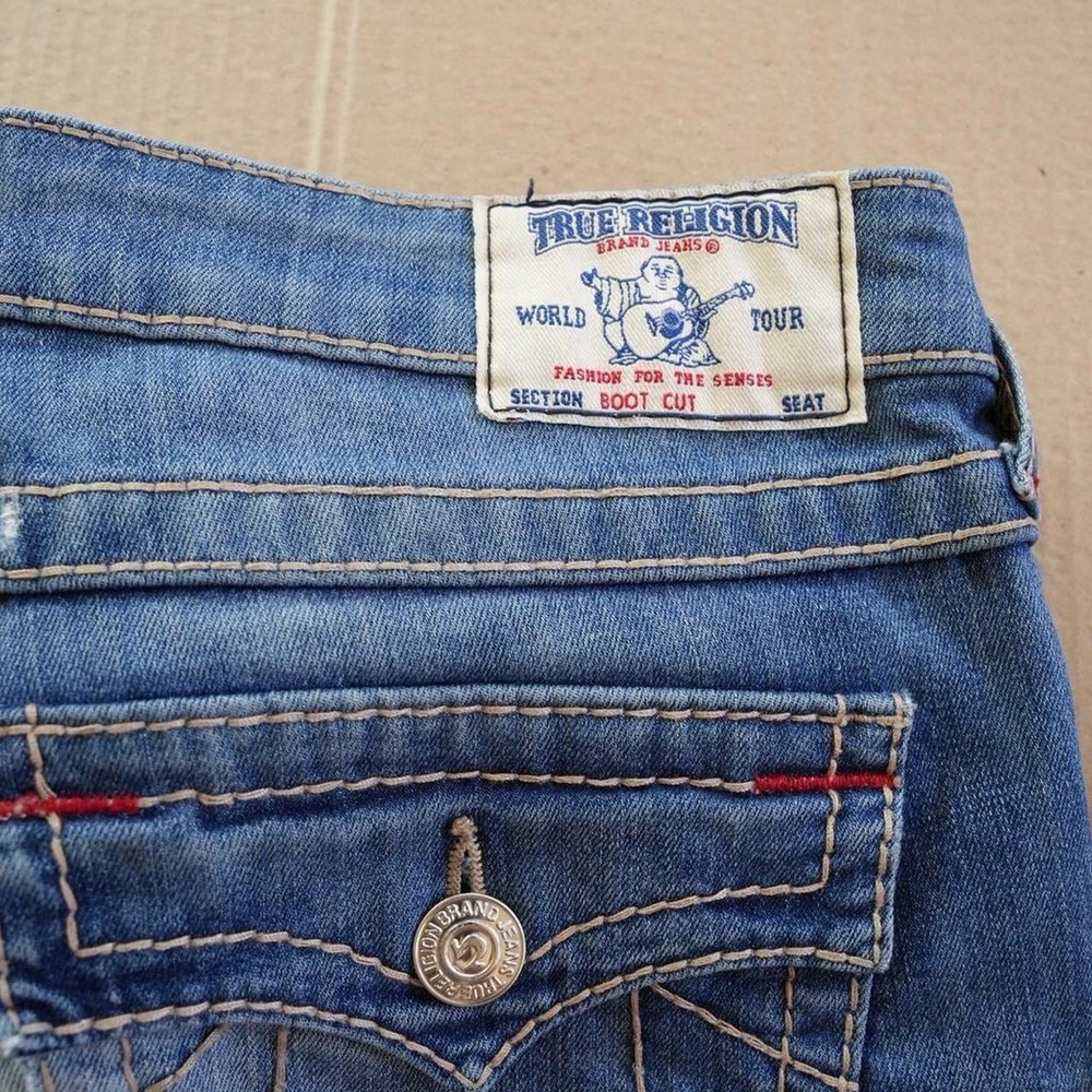 True Religion Big T Flap Jeans Men Sz 30 Medium Wash Bootcut Horseshoe Split Leg - Picture 2 of 7